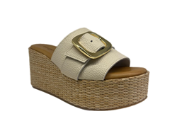 Zeppa in pelle martellata bianca con fibbia oro